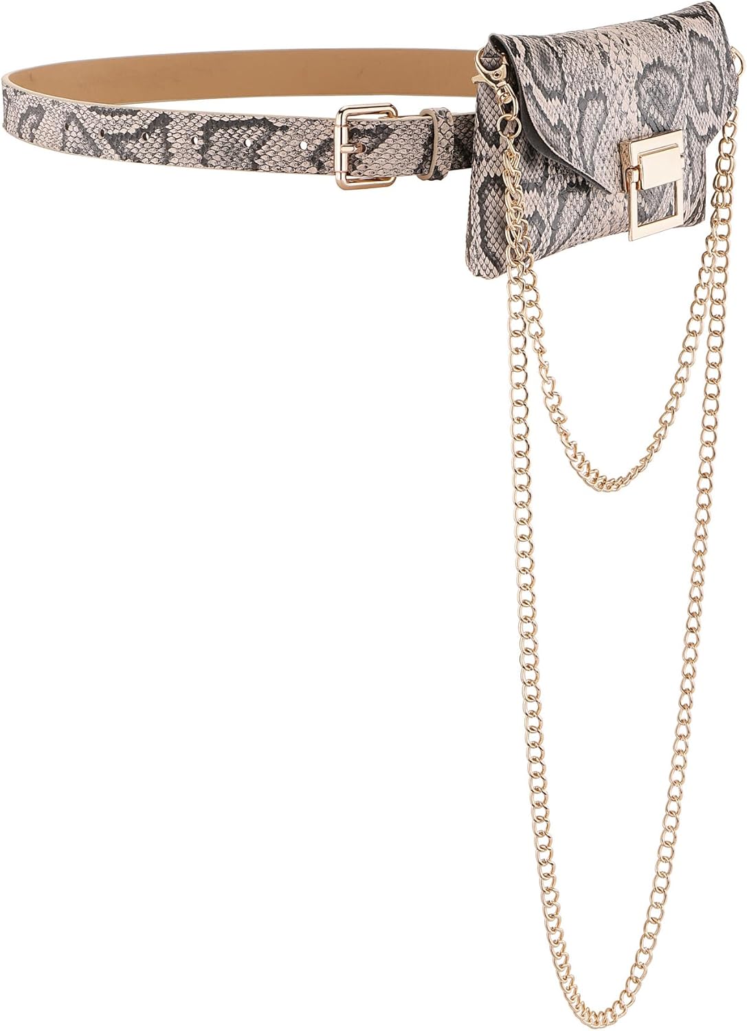 Ayliss Women Fanny Waist Bag PU Leather Belt Bag for Women Fanny Pack Mini Belt Bag Crossbody Waist Purse Y2K Chain Bag Detachable (Snakeskin)