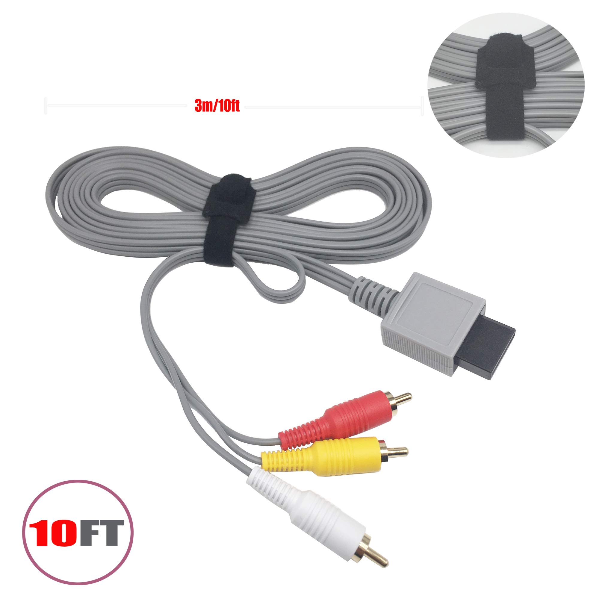 10ft/3m Cable de audio de vídeo AV con Winder para Wii/WiiU Video juego de consola