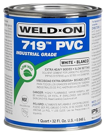 Weld-On 10157 719 PVC Extra Heavy-Bodied Industrial Solvent Cement - Slow-Setting and Low-VOC, White, 1 Quart 32 fl oz
