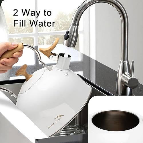 Miniatura 5 de Hervidor de té, hervidor de té silbante de acero inoxidable 304, 2.5 cuartos de galón2.4 L para estufa de inducción y estufa de gas con mango