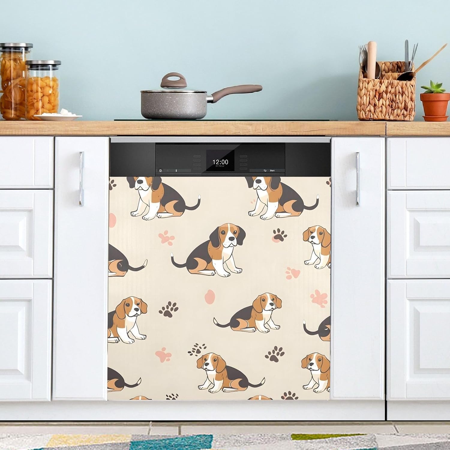 ALAZA Beagle Dog Paw Print Dishwasher Magnet Cover Magnetic Sticker Decorative Refrigerator Wash Machine Magnet Cover 23 x 26 inches