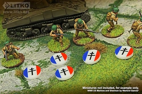 Miniatura 2 de LITKO World War Two Miniature Wargames National Faction Token Juego Piezas compatibles con Bolt Action (10) (Francia libre)