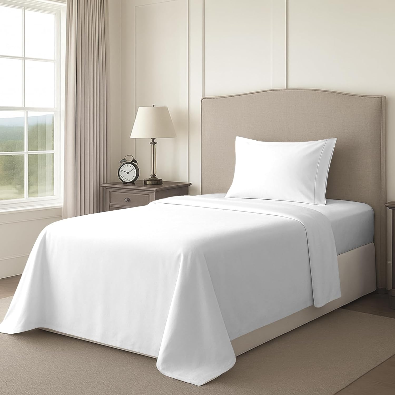 Pizuna Twin Sheet Set 100% Luxury Cotton 800 Thread Count Soft Sateen Weave Breathable Hotel Quality Cooling Bed Sheets Twin Size Bedding Set with Deep Pocket & Easy Fit Bedsheet (3PC) White