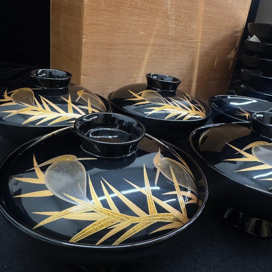 希有 輪島塗 木製漆器 鷺蒔絵 吸物椀 十客14.5cmお正月 【趣楽】 高級