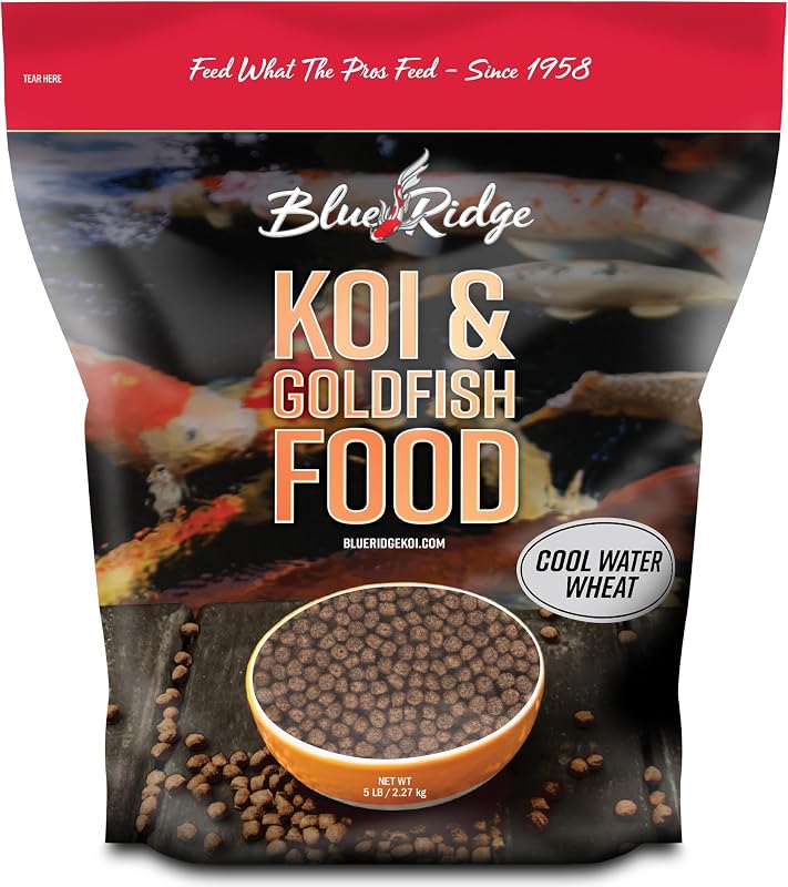 Ração para Carpas Koi e Peixes Dourados em Água Fria Blue Ridge Cool Water Wheat, Pellets Flutuantes de 0,48 cm, 2,27 kg