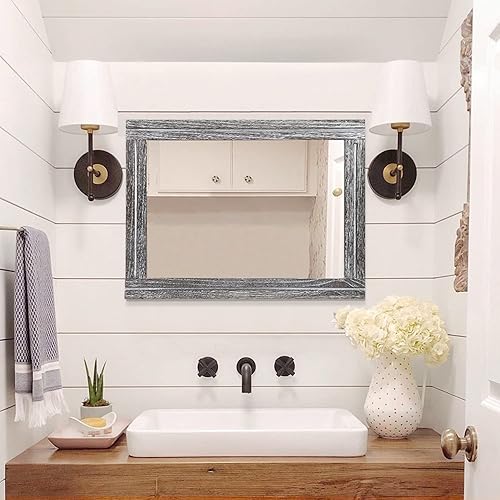 Miniatura 6 de AAZZKANG Espejo rústico grande de madera de 26 x 18 pulgadas, espejo decorativo de pared con marco para dormitorio, sala de estar, baño, espejo de