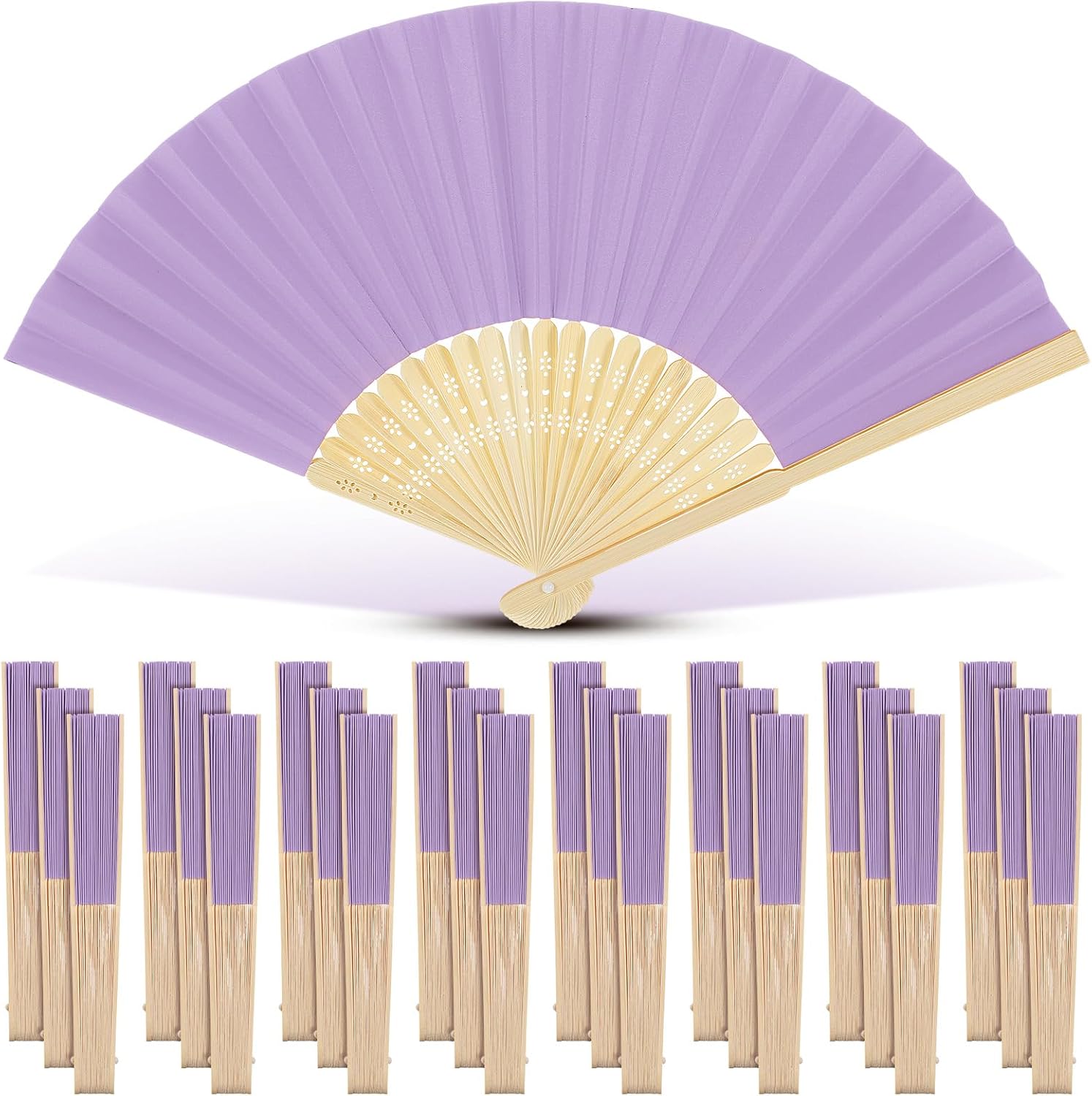 Yinkin 24 Pack Folding Hand Fans Bamboo for Party Favors, Light Purple
