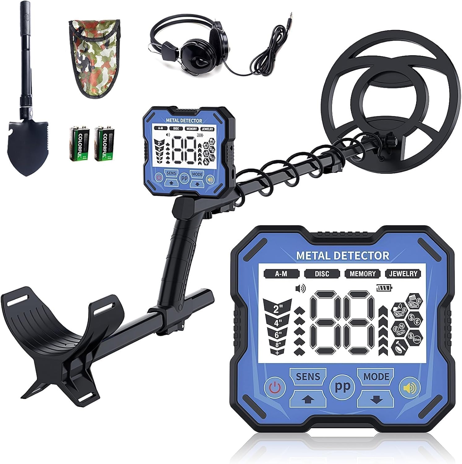 Professional Metal Detector for Adults with 10" Waterproof Search Coil and Foldable Shovel, 2-Piece Treasure Hunting Kit - High Accuracy Gold Detector for Beach