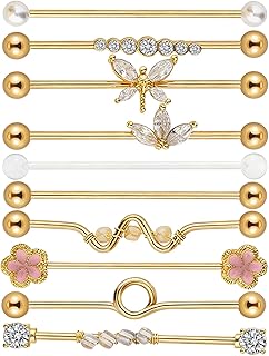 10Pcs 14G Industrial Piercing Jewelry, Surgical Steel Industrial Barbells Kit, Golden Helix Piercing Earrings Set For Women Men