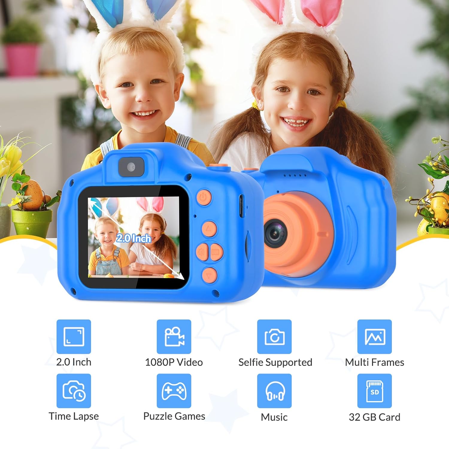 Mafiti Kids Camera,26MP HD Mini Selfie Digital Camera for Kids,Toddler Camera1080P Video,Outdoor Toy for Holiday,Birthday Xmas Gift for 3-8 Years Old Girl Boy,Navy Blue - Image 2
