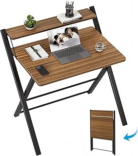 GreenForest No Assembly Folding Desk, 2-Tier Compact Computer Desk with ...
