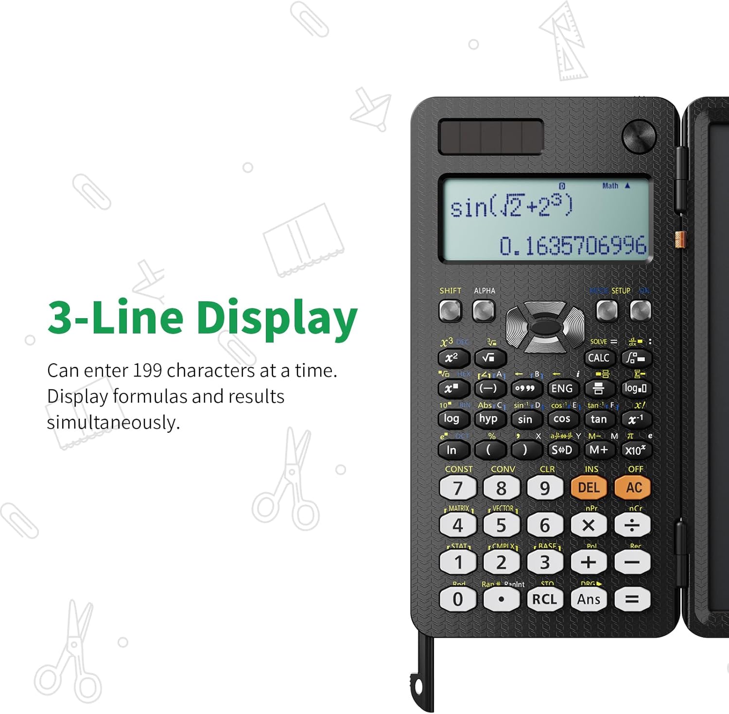 Calculator displaying a 3-line output