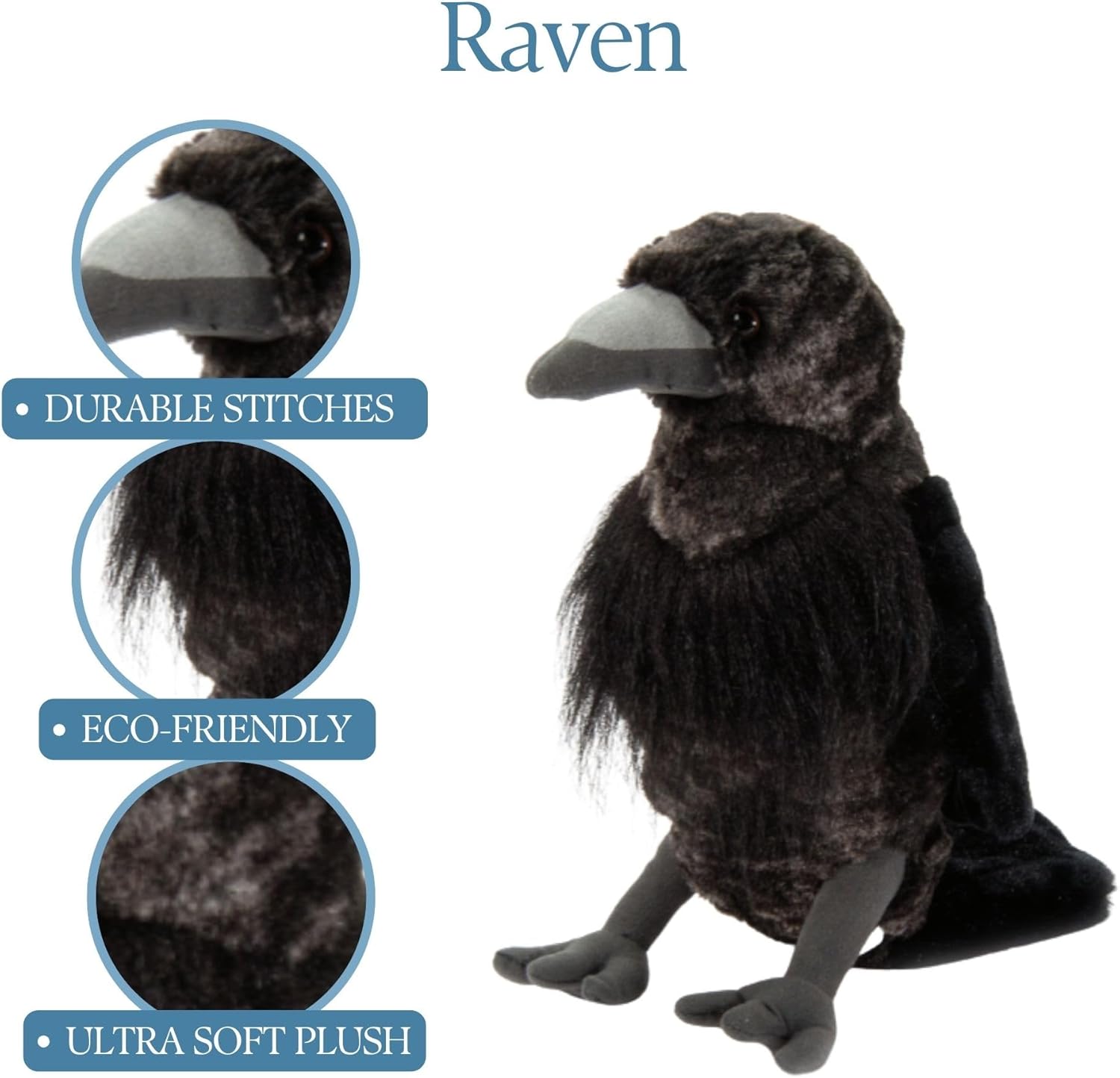 The Petting Zoo Raven Stuffed Animal Plushie, Gifts for Kids, Wild Onez Wildlife Animals, Black Raven Plush Toy 12 Inches