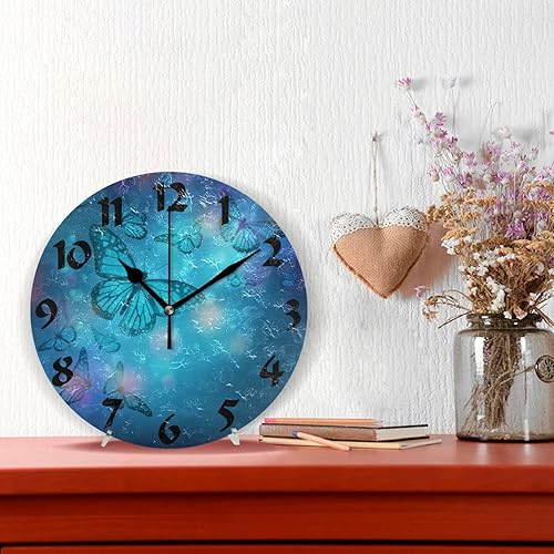 Miniatura 2 de Reloj de pared de mariposa azul, silencioso sin tictac, funciona con pilas, reloj redondo decorativo creativo para cocina, sala de estar, baño,