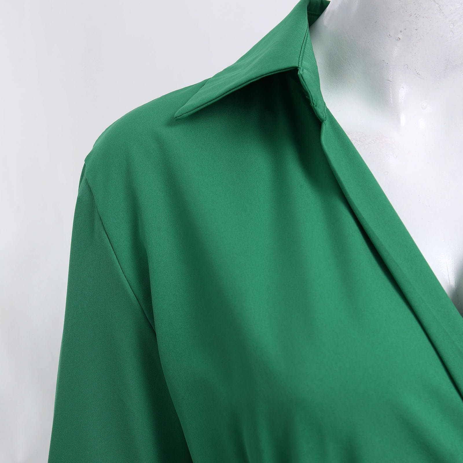 Vestido camisero casual de manga larga de moda con bolsillo de cuello en V para mujer