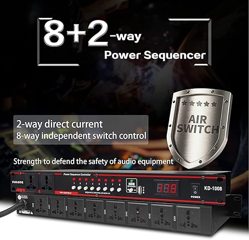 Miniatura 5 de Acondicionador de energía de 10 salidas -8 Interruptor independiente Alimentación de rack, Acondicionador de energía para montaje en rack Regulador