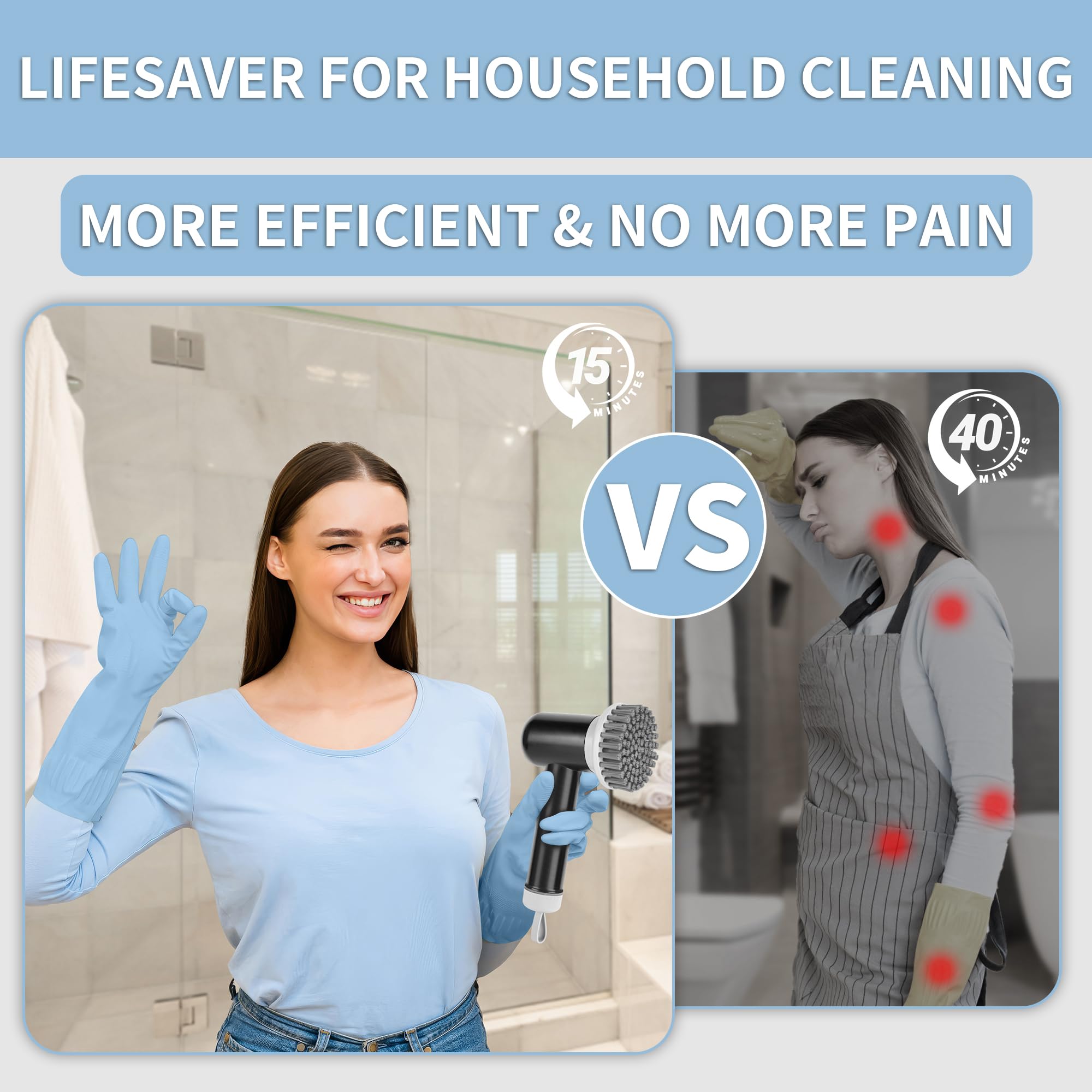 Limpiador eléctrico giratorio, limpiador de ducha inalámbrico con 3 cepillos reemplazables, limpiador eléctrico impermeable para limpiar baño, cocina, piso, limpiador eléctrico recargable para 2