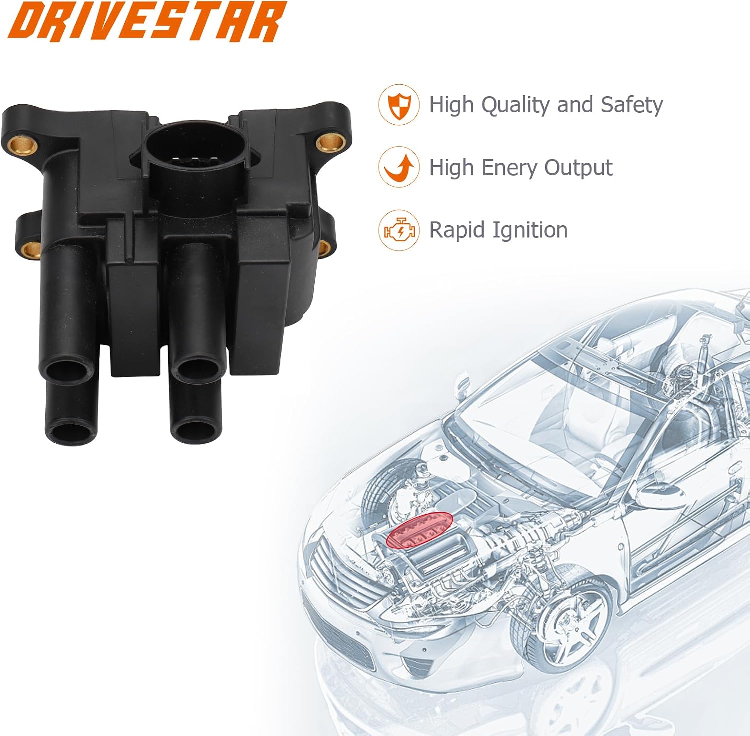 Ignition Coil Pack Compatible for Ford Contour Ranger Escape Focus Mazda Mercury Tribute B2300 Mystique 2.0L 2.3L Replacement for FD497 FD501 DG474 DG489 DG506 DG536