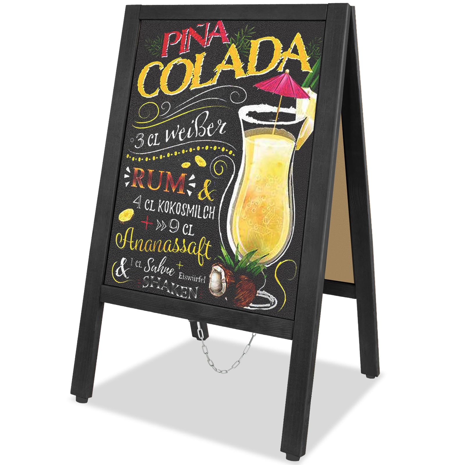 VAIIGO Wooden A-Frame Chalkboard Sign 43x85cm - Double-Sided Freestanding Magnetic Blackboard, Outdoor Pavement Sandwich Menu Advertising Board for Restaurant, Café, Shop, Wedding, Party - Black