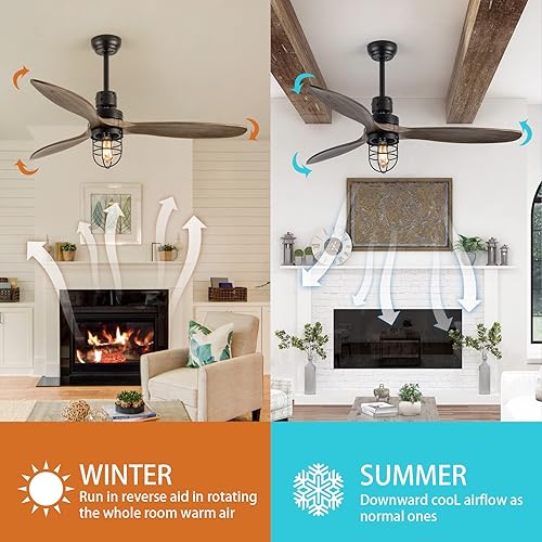 Miniatura 10 de Ventilador de techo de perfil bajo de 52 pulgadas con luces, moderno ventilador de techo de dormitorio con control remoto de 3 aspas de madera,