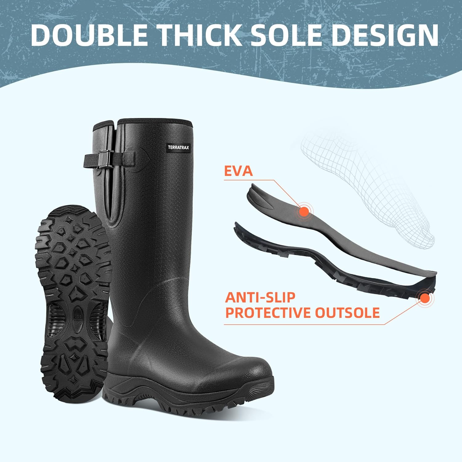 Men's Dual-Sole Waterproof Muck Boots, 6mm Neoprene Rubber Work Shoes for Gardening, Farm & Yard Chores - Anti-Fatigue Soft Toe Boots