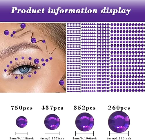 Miniatura 9 de Calcomanías de gemas de diamantes de imitación  Diamantes de imitación autoadhesivos para cabello, cara y cuerpo  Tatuaje temporal de 3450.236 in