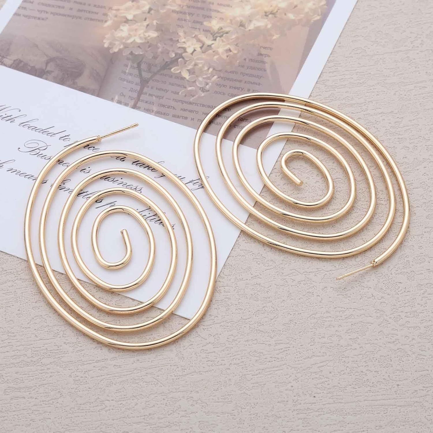 Bohemian Spiral Hoop Dangle Earrings Gold Round Spiral Drop Earring Large Hollow Twisted Swirl Earring Ethnic Metal Swirl Hoop Earrings Jewelry for Women - Image 4