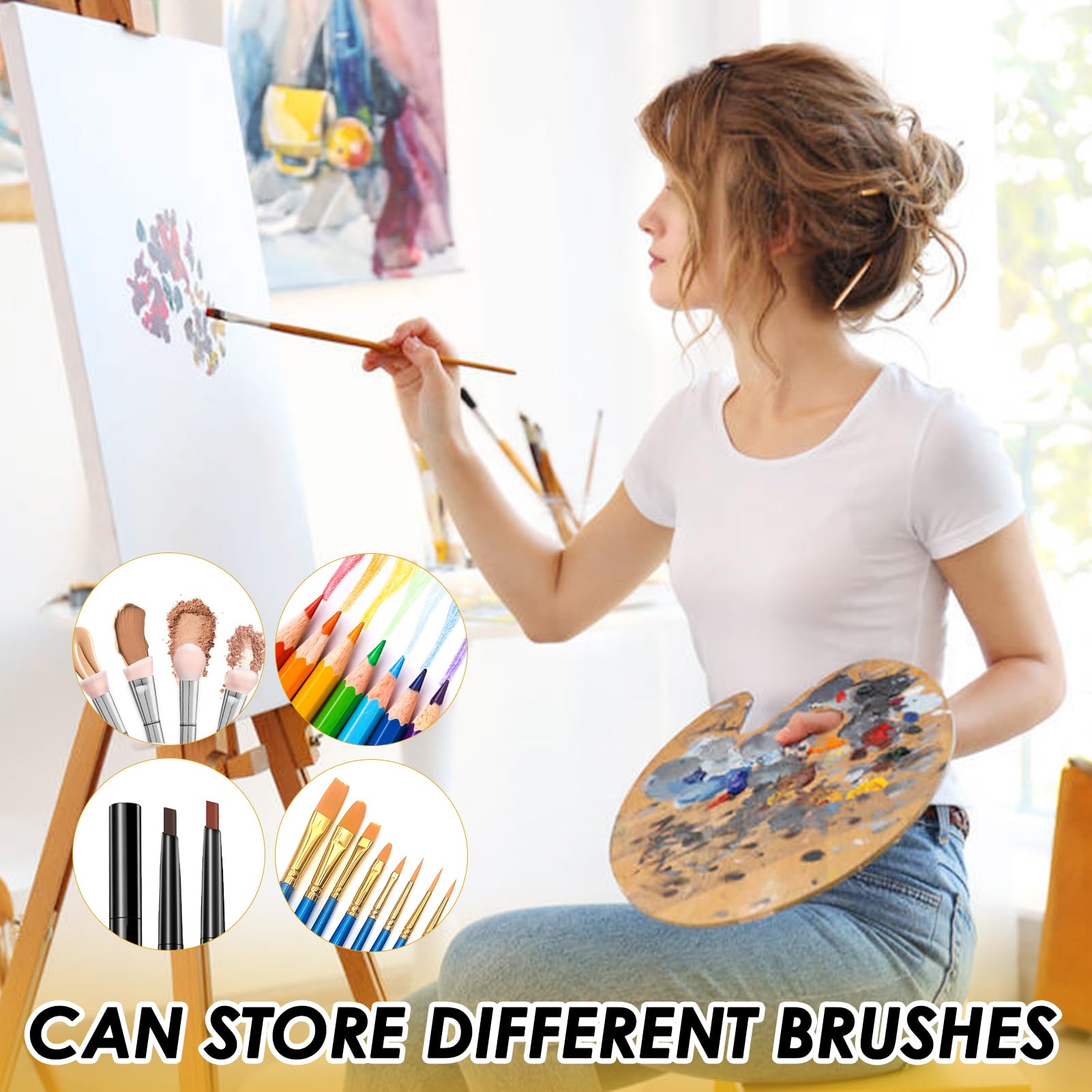 Porta Pennelli Per Pittura - 22 Scomparti, Tela Verde Militare, Compatto E Portatile Per Artisti - Foto 9