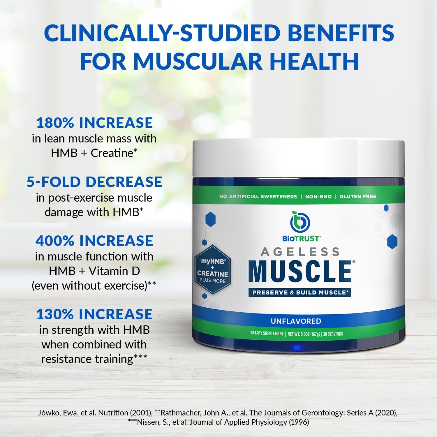 BioTrust Ageless Muscle Builder - Creatine HMB Powder with Vitamin D3 & Betaine - Build & Preserve Naturally Declining Muscle Mass & Strength - Unflavored, 30 Servings