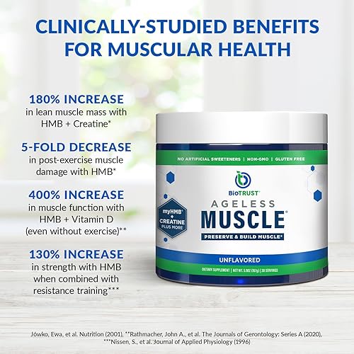 Miniatura 5 de BioTrust Ageless Muscle Builder - Creatina HMB en polvo con vitamina D3 y betaína - Construye y preserva la masa muscular y la fuerza en disminución