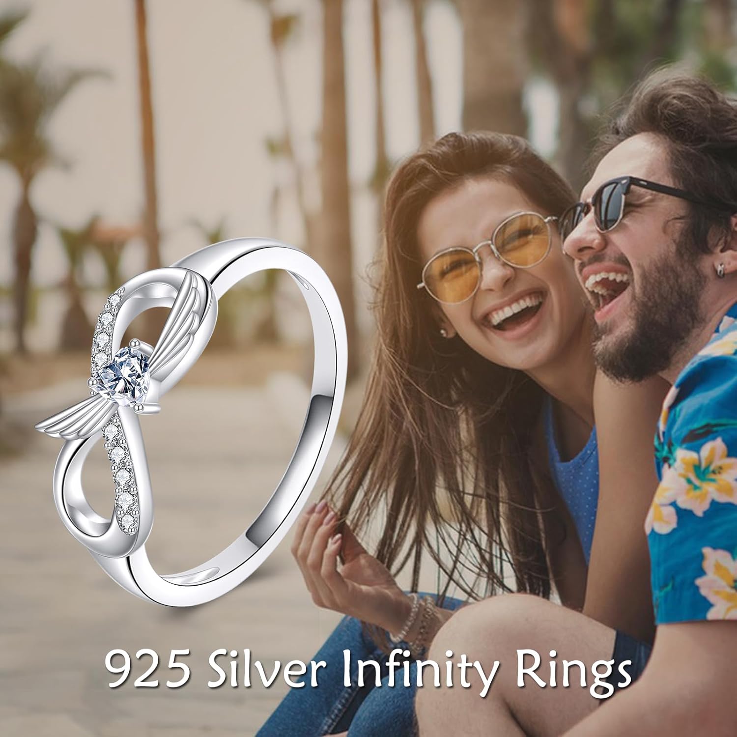 Infinity Promise Ring 925 Sterling Silver Angel Wings Heart Ring for Women Her - Image 5