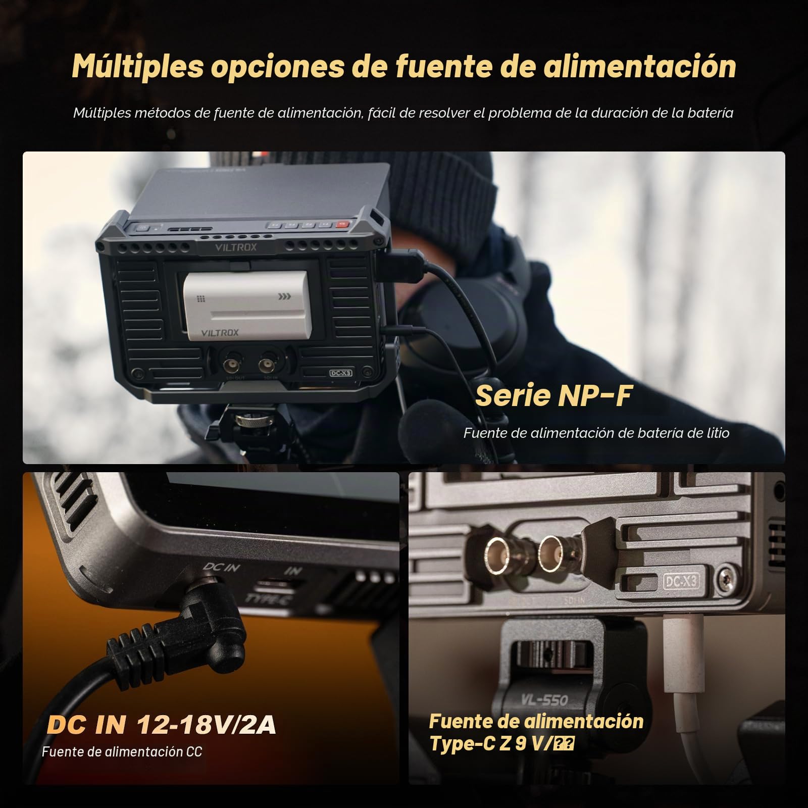 VILTROX DC-X3 DCX3 External Camera Field Monitor 4K para Cámara 6 Pulgadas 2000Nit HD Monitor Camera HDMI/3G-SDI,Full HD 1920x1080 IPS,3D LUT con Batería,Parasol para Cámaras DSLR Sony Canon Nikon