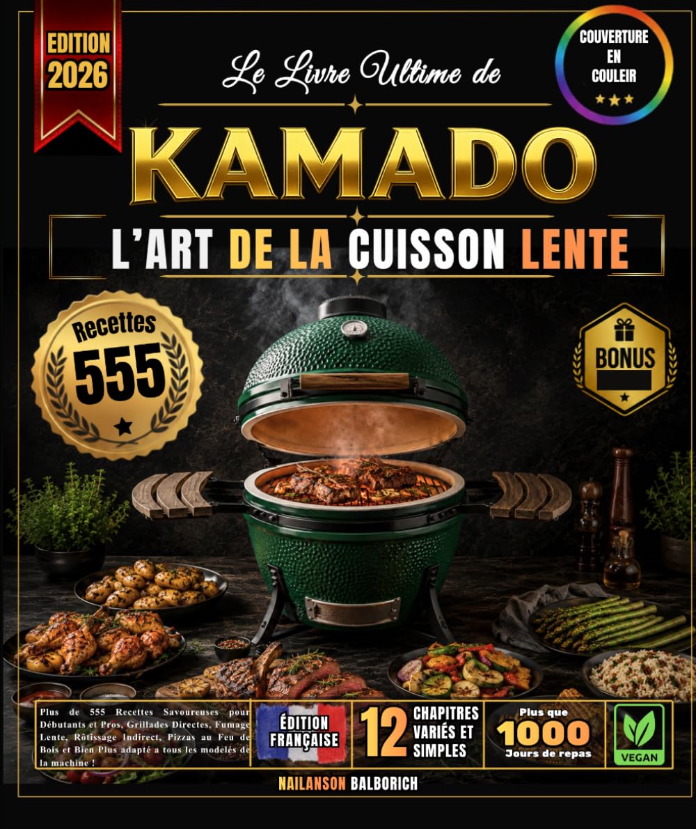 Le Livre Ultime de KAMADO: Plus de555Recettes Savoureuses pour Débutants et Pros, Grillades Directes, Fumage Lente, Rôtissage Indirect, Pizzas au Feu ... adapté a tous les modelés de la machine !