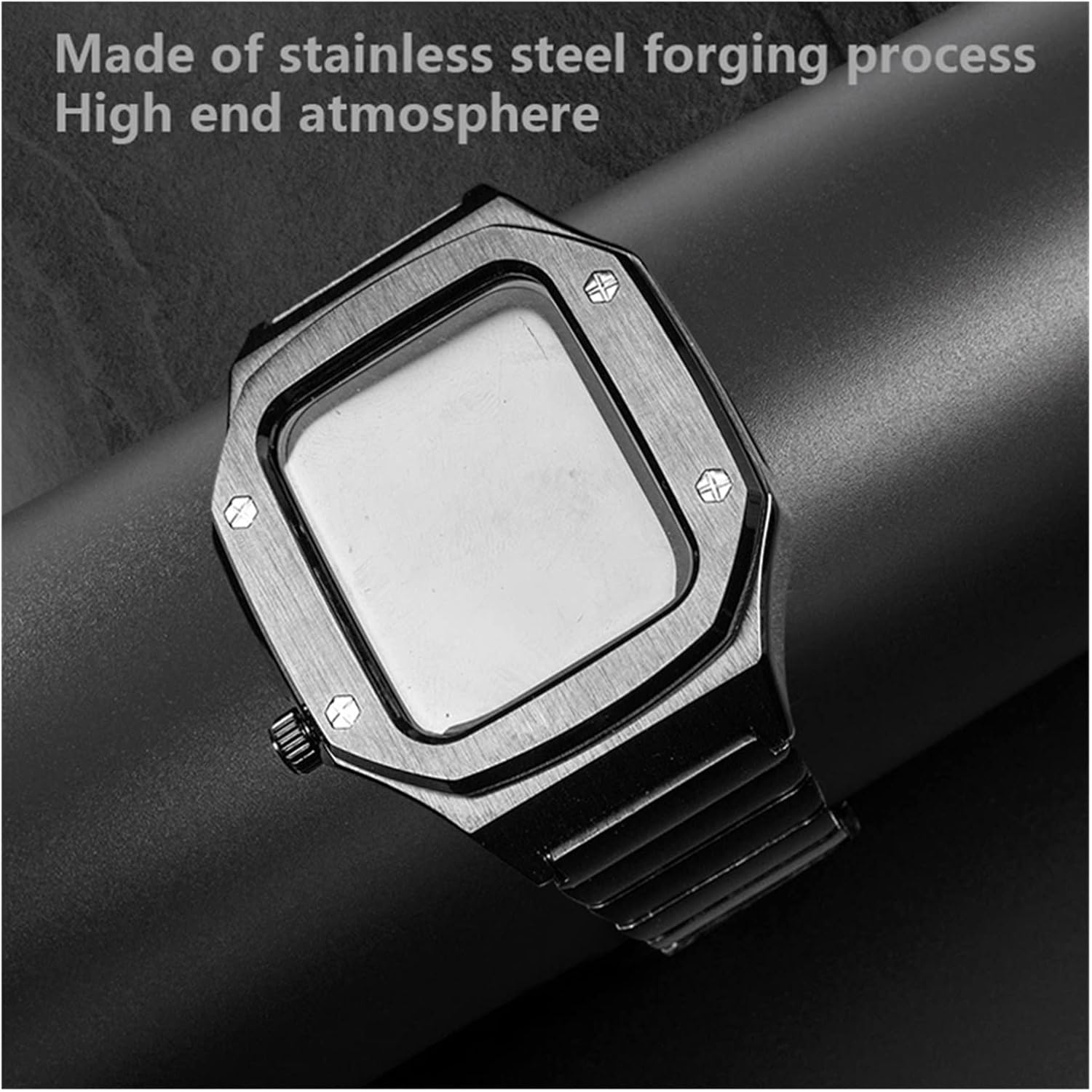 Modification Kit for Apple Watch Band 8 7 45mm Luxury Metal Case Bezel Strap for iwatch 6 se 5 44mm Correa Leather Watchband (Color : Silver, Size : 45mm)