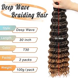 Eerya Long Curly Braiding Hair 30 Inch 2 Packs Ocean Wave Crochet Hair for Black Women Deep Wave Braiding Hair for Boho Braids (30 inch, T1B/30)