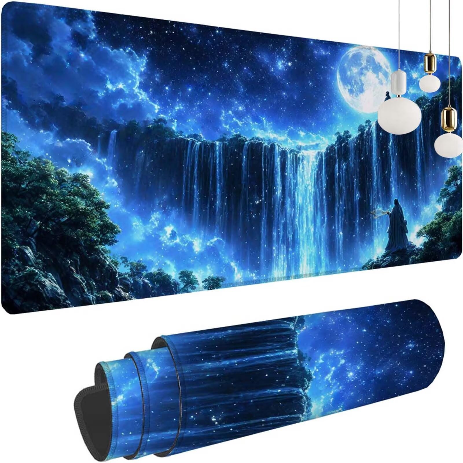 Alfombrilla Ratón Luna Caer Alfombrilla Ratón XXL 1400x600x3mm Mouse Pad Resiste Salpicaduras, Extendida de Gran Tamaño con Bordes Cosidos, Mejora Precisión y Velocidad, Antideslizante, Duradera y-475