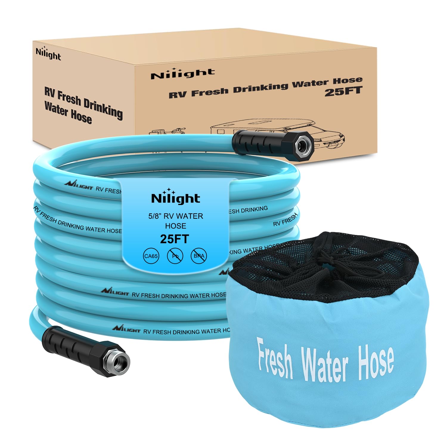 Nilight RV Water Hose 25FT Garden Drinking Hoses with Storage Bag