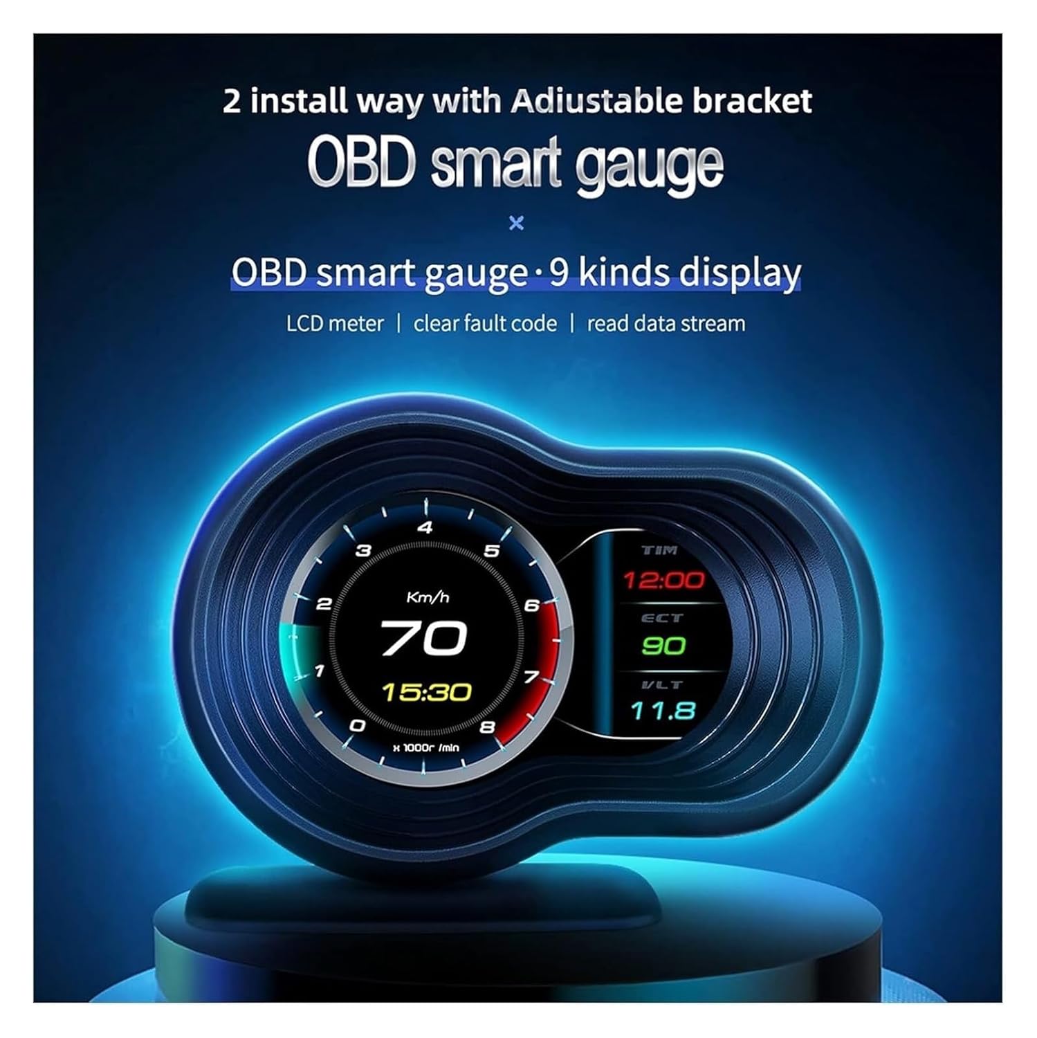 Windshield Speedometer Projector, Head Up Display Speed Monitoring with Acceleration Turbo Alarm Auto On-Board Car Accessories