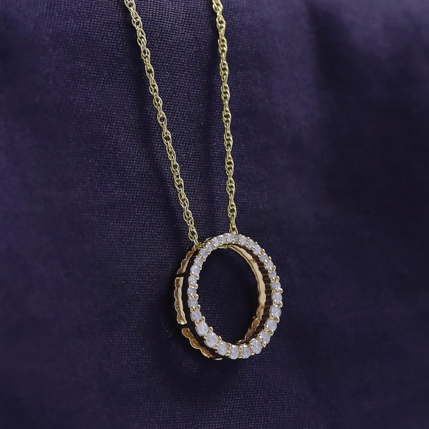THE JEWEL ZONE 14K Gold Over Sterling Silver Circle Pendant Necklace | Solitaire Pendant Necklace | Eternity Circle Pendant | Dainty Natural Diamond Halo Choker Necklaces for Women (0.33 Ct)