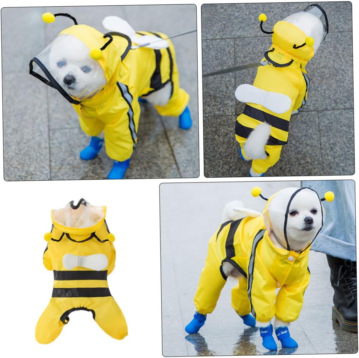 Bee Shaped Pet Raincoat Waterproof Dog Rain Jacket Small to Medium Size Stylish Rain Gear for Puppies and Dogs