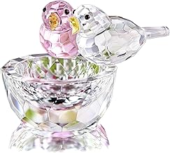 HDCRYSTALGIFTS Crystal Double Birds Figurines Glass Animal Ornament Bird Collection Paperweight Table Centerpiece Ornament(Pink and Clear)