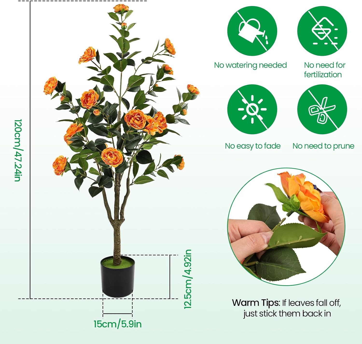 Orange Artificial Camellia Tree 2 Pcs 48Inch/4Ft image 2