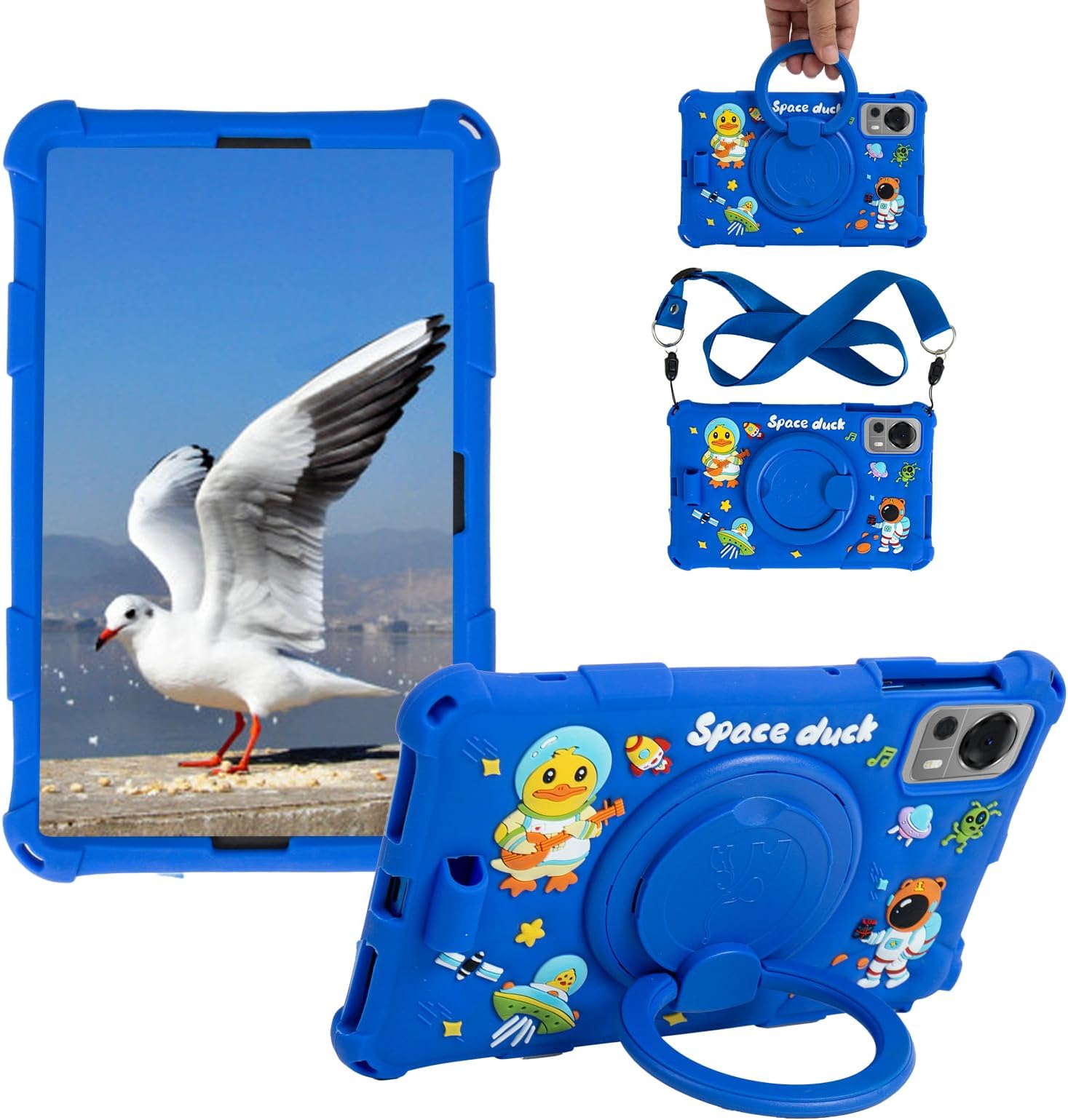 Silicone Kids Tablet Case 360 Rotating Kickstand Handle/Shoulder Strap Cute Cover Lightweight Compatible with ALLDOCUBE iPlay 60 Mini Pro/DOOGEE T20 Mini 8.4" Blue