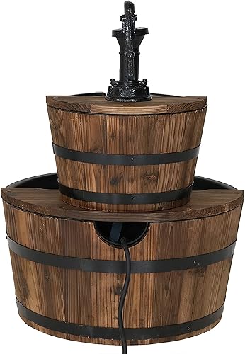 Miniatura 15 de Sunnydaze - Fuente de agua de barril de madera de 2 niveles, fuente de bomba de agua vintage de 34 pulgadas con bomba sumergible, para jardín