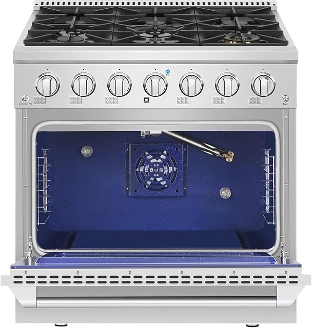 Empava 36 In. Freestanding Slide-In Gas Range, 5.2 cu. ft. Pro-Style Single Oven with 6 Sealed Ultra High-Low Burners Heavy Duty Grates in Stainless Steel