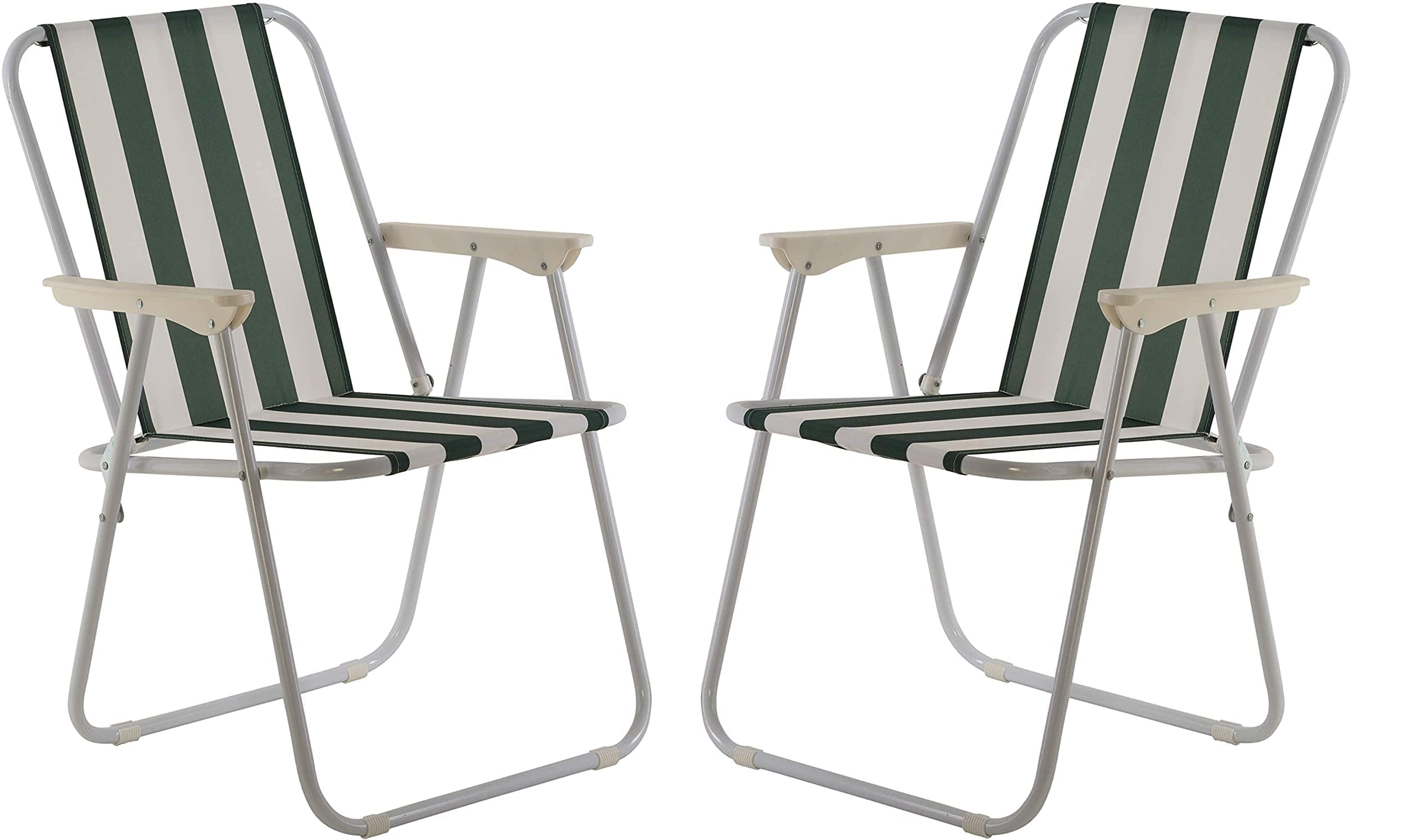 Unibos Folding Chairs Pack of 2 -Powder Coated Steel Frame – Outdoor Garden Furniture for Patio, Decking, Balcony, Conservatory (Striped)