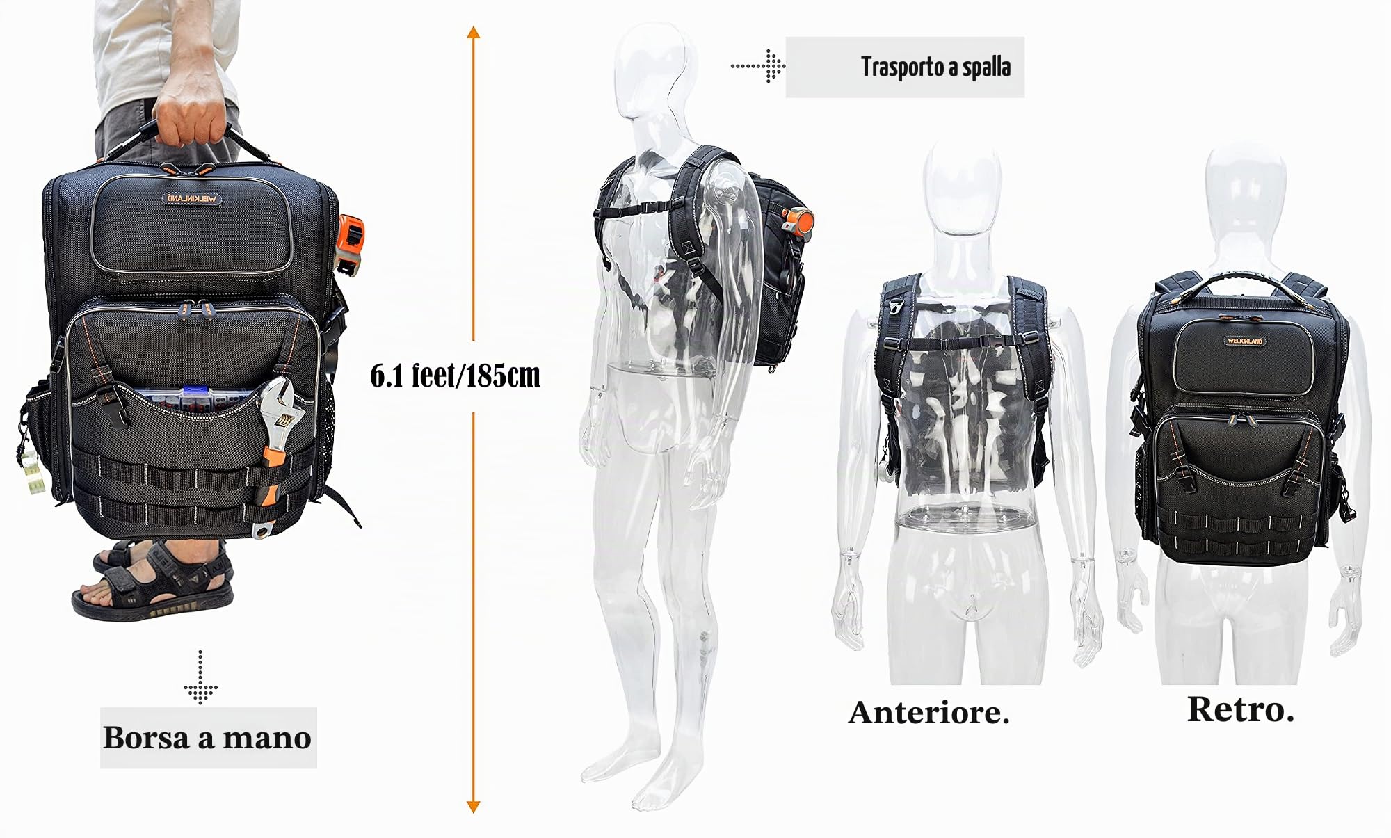 WELKINLAND Zaino per Attrezzi Completamente Aperto, Borsa per Attrezzi
