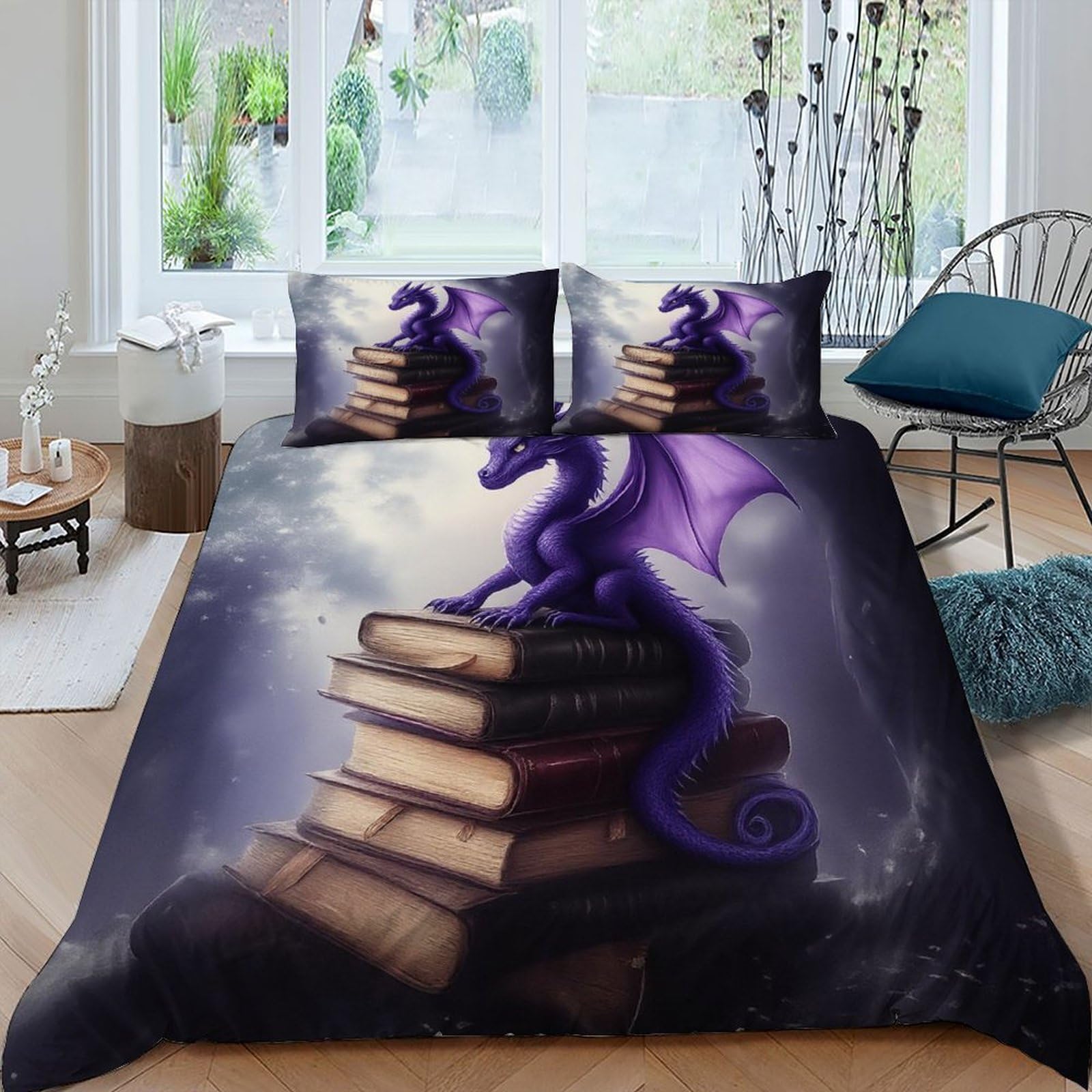 Housse de couette dragon mythique couvre-lit microfibre fermeture éclair adulte 220x240