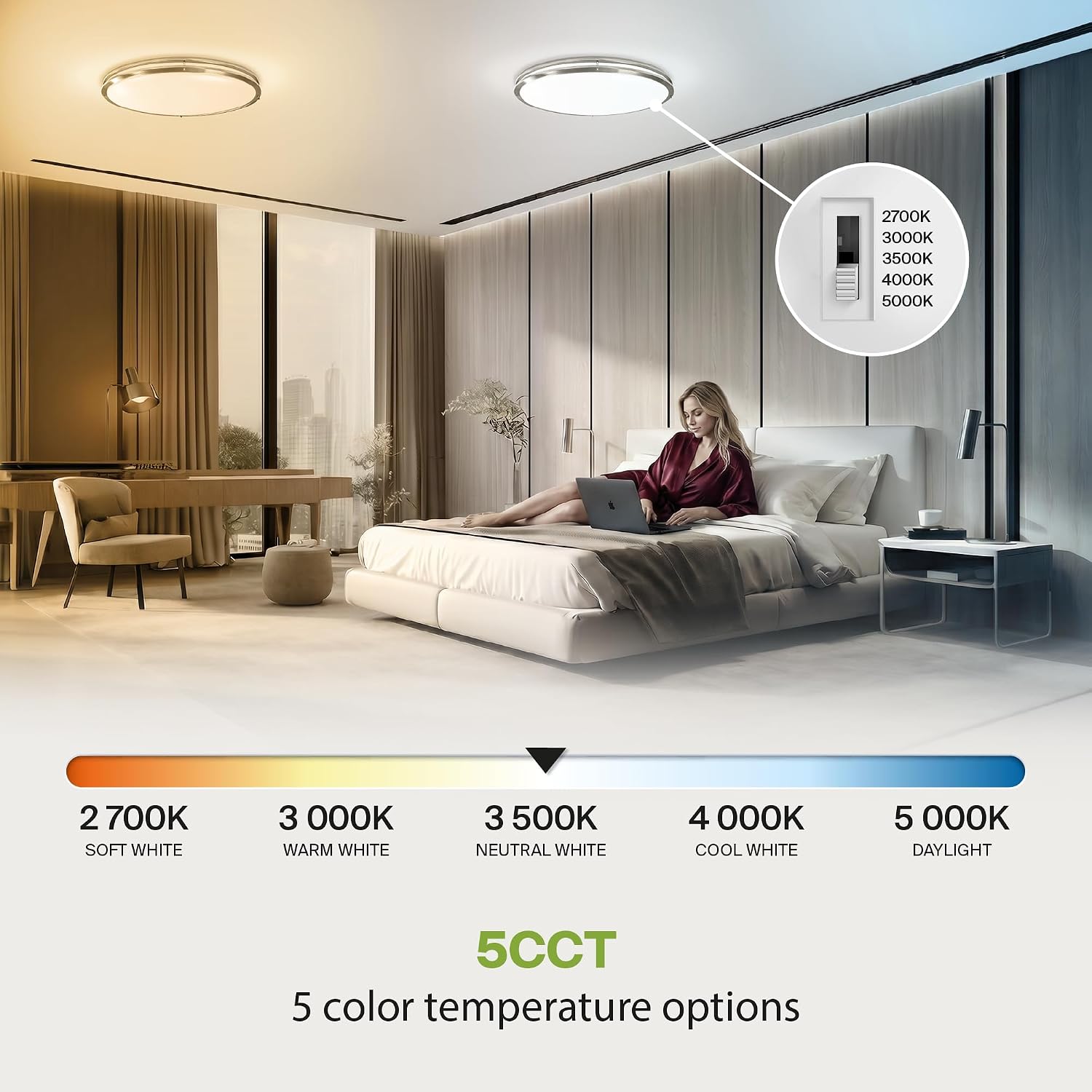 ASD LED 32" Oval Flush Mount Lighting, Close to Ceiling Light Fixture | 5CCT, Dimmable, ETL Listed | 50W 4195LM 2700-5000K 120V | Low Profile Double Ring Lamp | Nickel