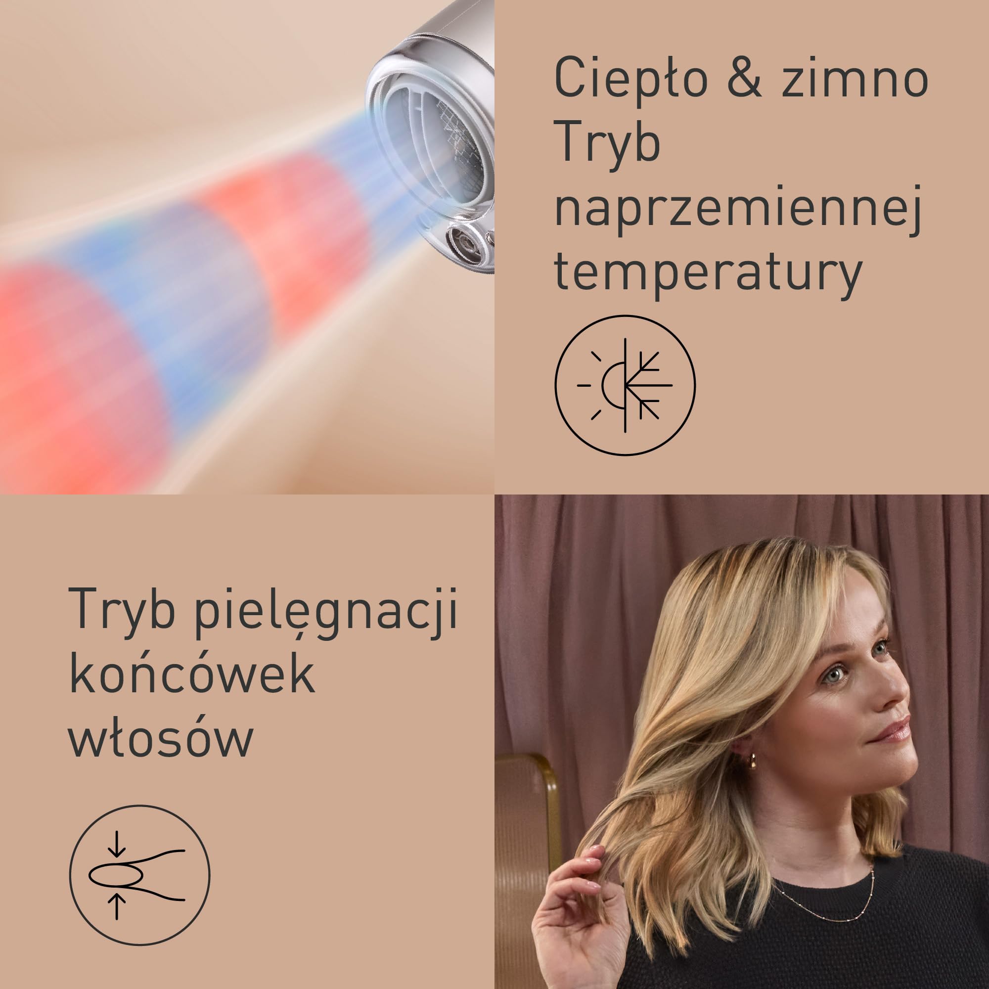 Panasonic EH-NA9N-E825 suszarka do włosów z jonizacją, nanoe, szybkie suszenie bez uszkodzeń, inteligentne czujniki, tryby pielęgnacji skóry głowy i twarzy, koncentrator, 1600 W, Greige